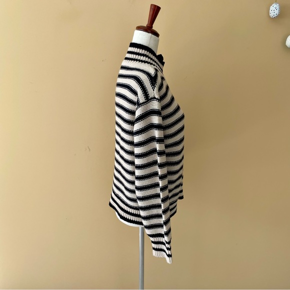 J.CREW Cable-knit mockneck pullover in stripe with jewel buttons BM301 - Picture 6 of 12